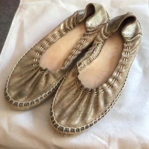 Jimmy Choo metallic golden espadrille flats